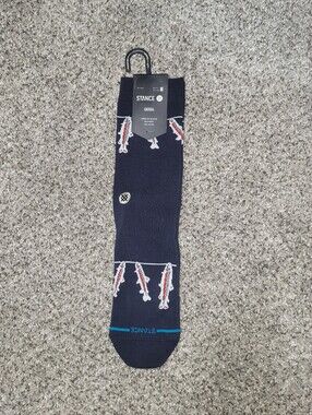 Stance Unisex Medium Gone Fishing Crew Socks Navy Fish Womens 8-10 Mens 6-8.5